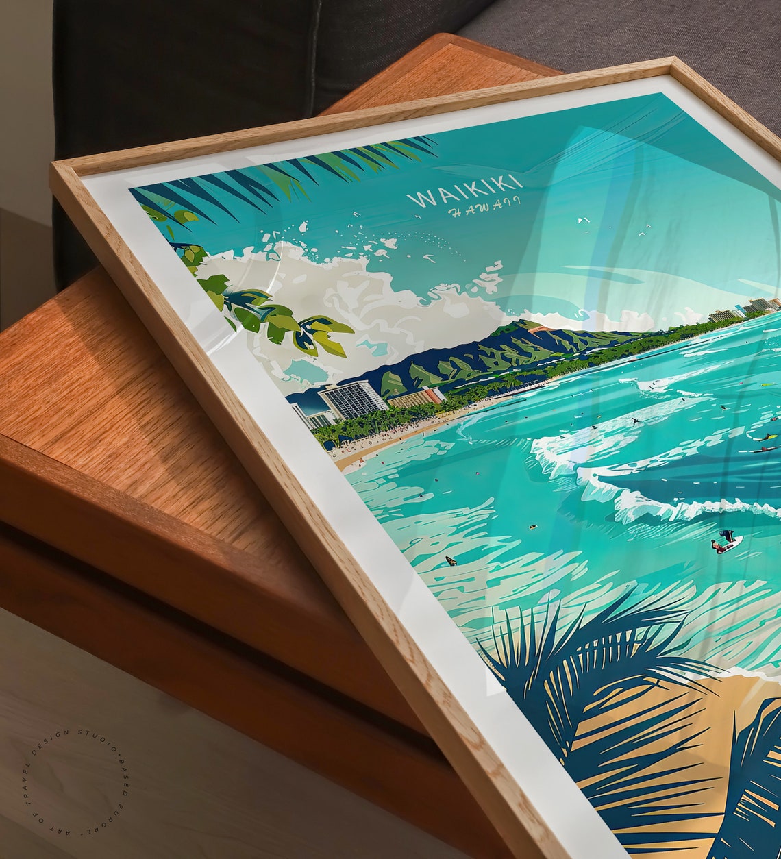 Waikki Travel Poster Waikki Hawaii Wall Art Hawaii Surf Print Waikki Coast Print Surfer Gifts Birthday Present Personalised Gifts - Image 3