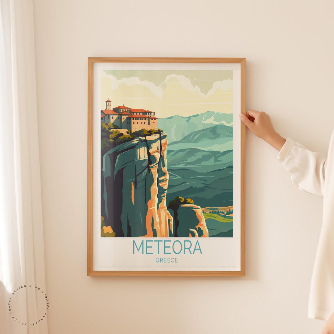 Meteora Greece Monastery Cliff Top Rock Formation Valley View Poster - Image 5