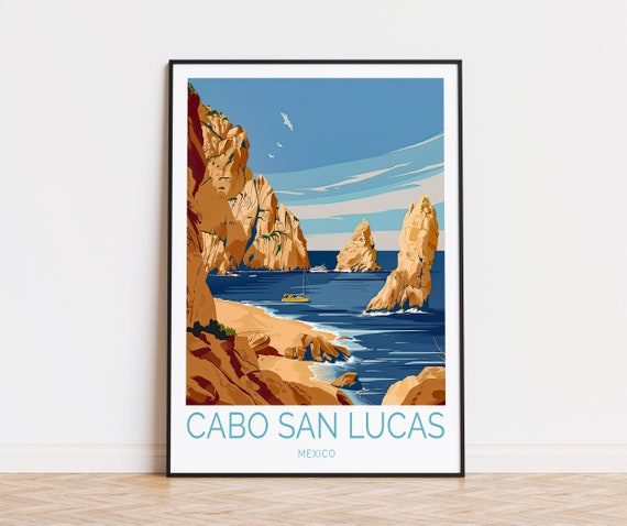 Cabo San Lucas Travel Poster Mexico Wall Art Cabo San Lucas Print Home Decor Wedding Gifts Personalised Travel Poster