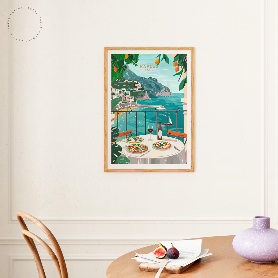 Naples Italy Amalfi Coast Balcony Pizzas Wine Sea View Dinner Poster - Image 4