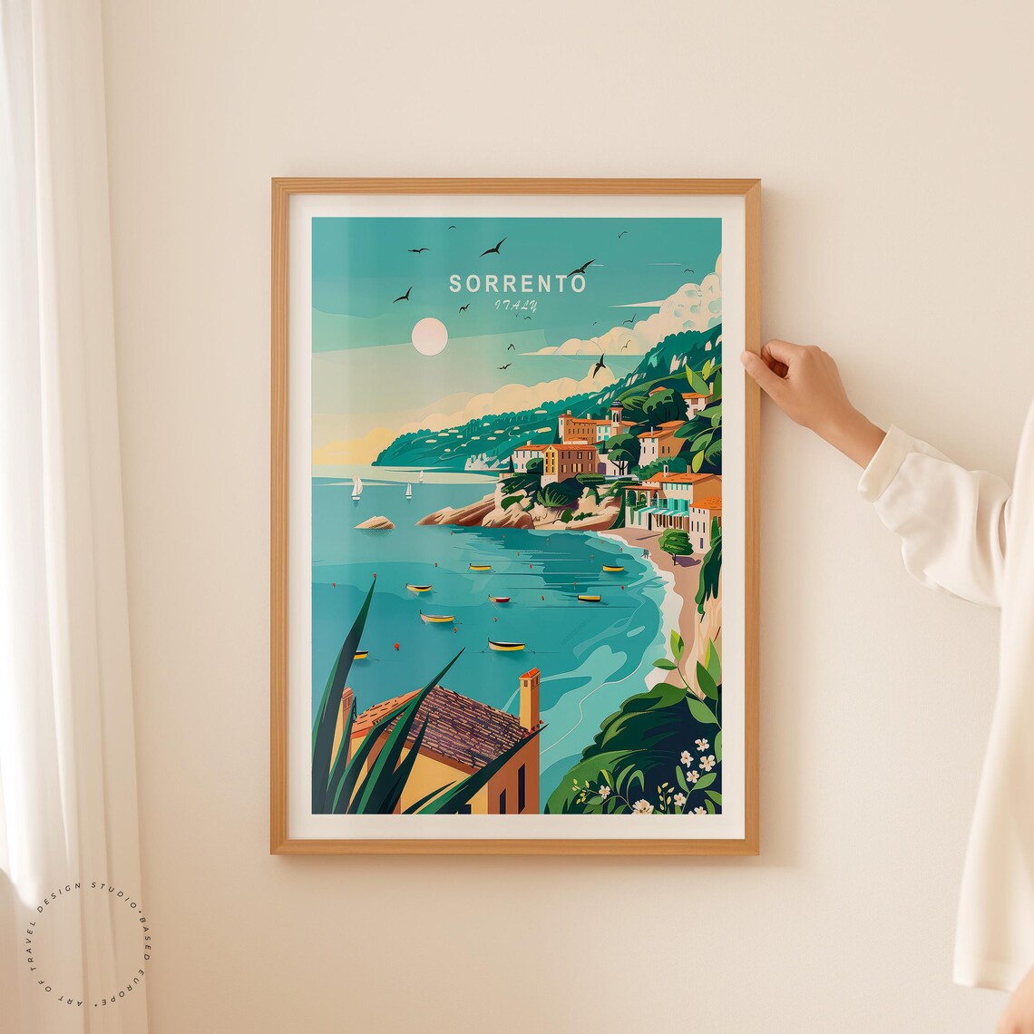 Sorrento Italy Amalfi Coast Bay Sailboats Cliffside Town Poster - Image 2