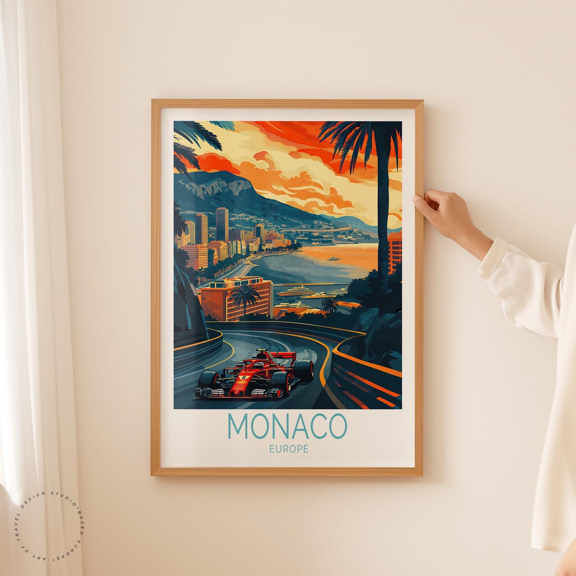 Monaco Grand Prix Formula Race Car Coastal Harbor Sunset Poster - Image 2