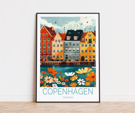 Copenhagen Denmark Travel Poster, City Art Print
