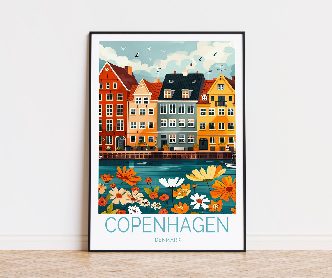 Copenhagen Denmark Travel Poster, City Art Print