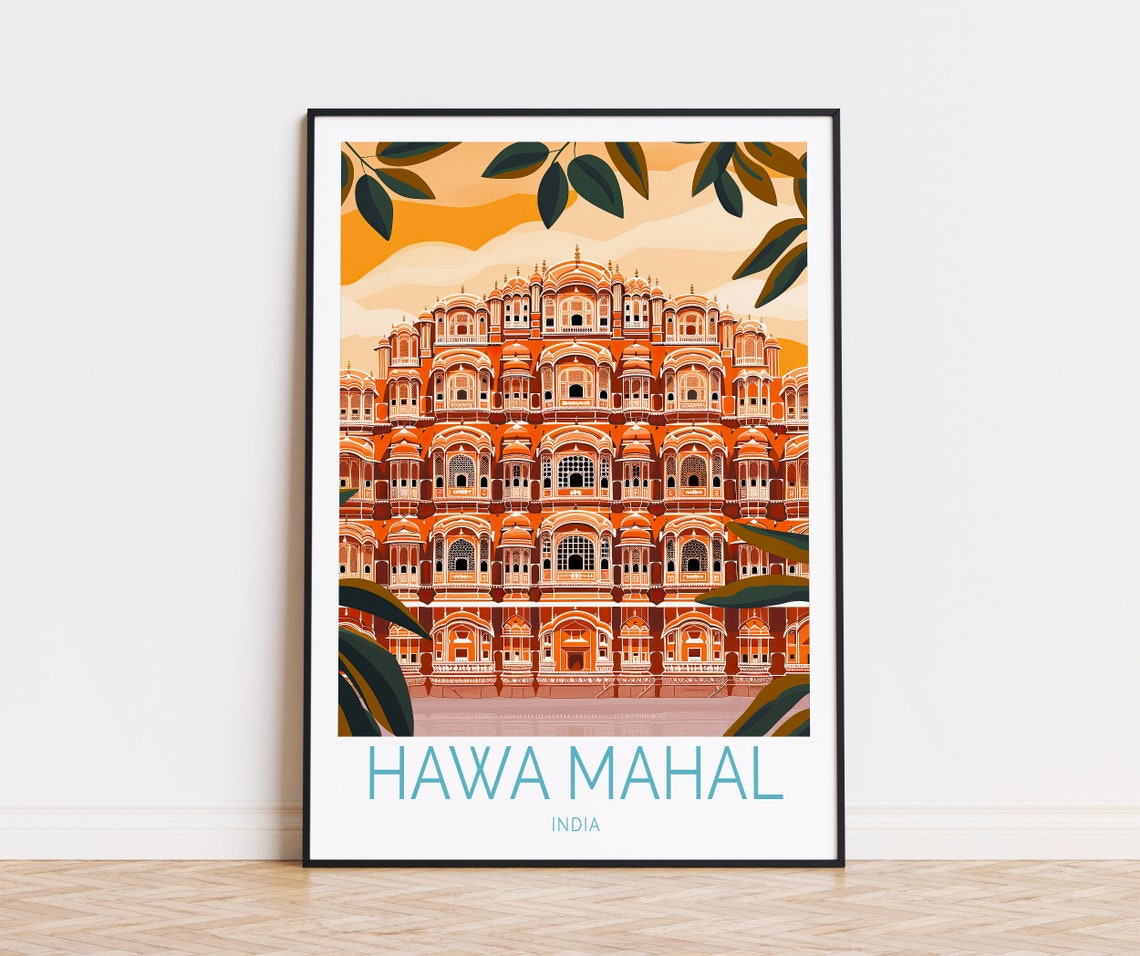Hawa Mahal Jaipur Palace of Winds Facade Tropical Leaves Poster