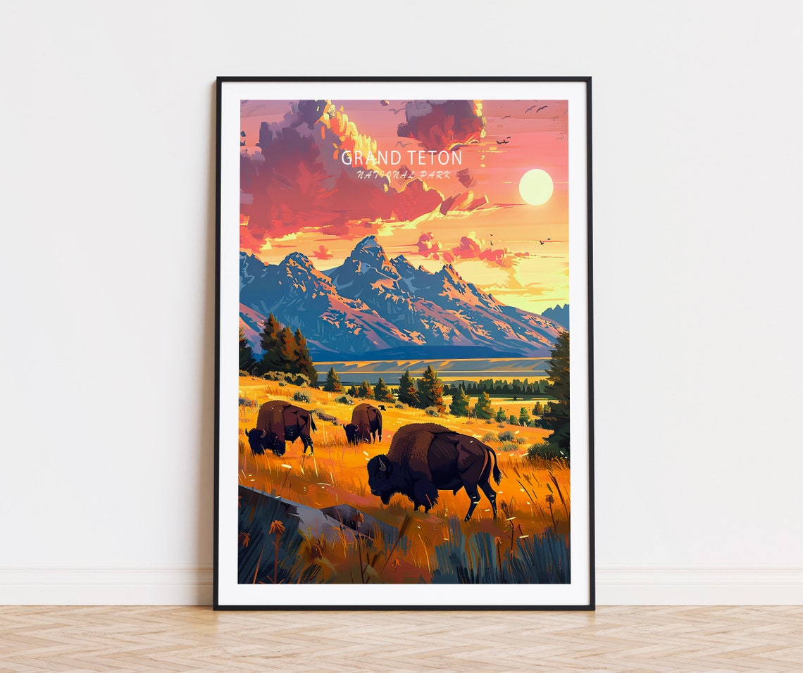 Grand Teton Wyoming Travel Print National Park Wall Art Grand Teton National Park Poster Personalised Gifts Birthday Present