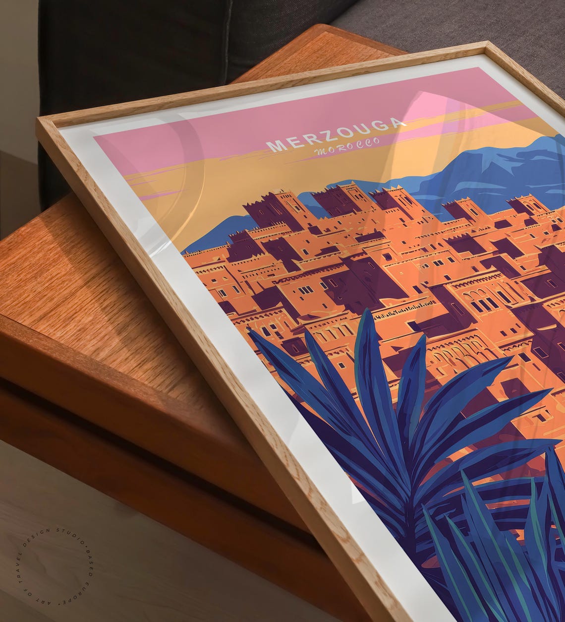 Merzouga Morocco Desert Kasbah Pink Sunset Vintage Travel Art Poster - Image 6