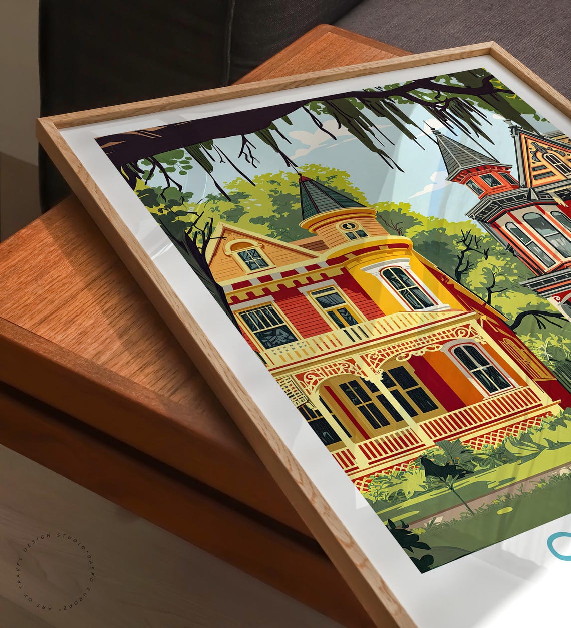 Savannah Georgia Victorian Houses Spanish Moss Street Scene Poster - Image 3