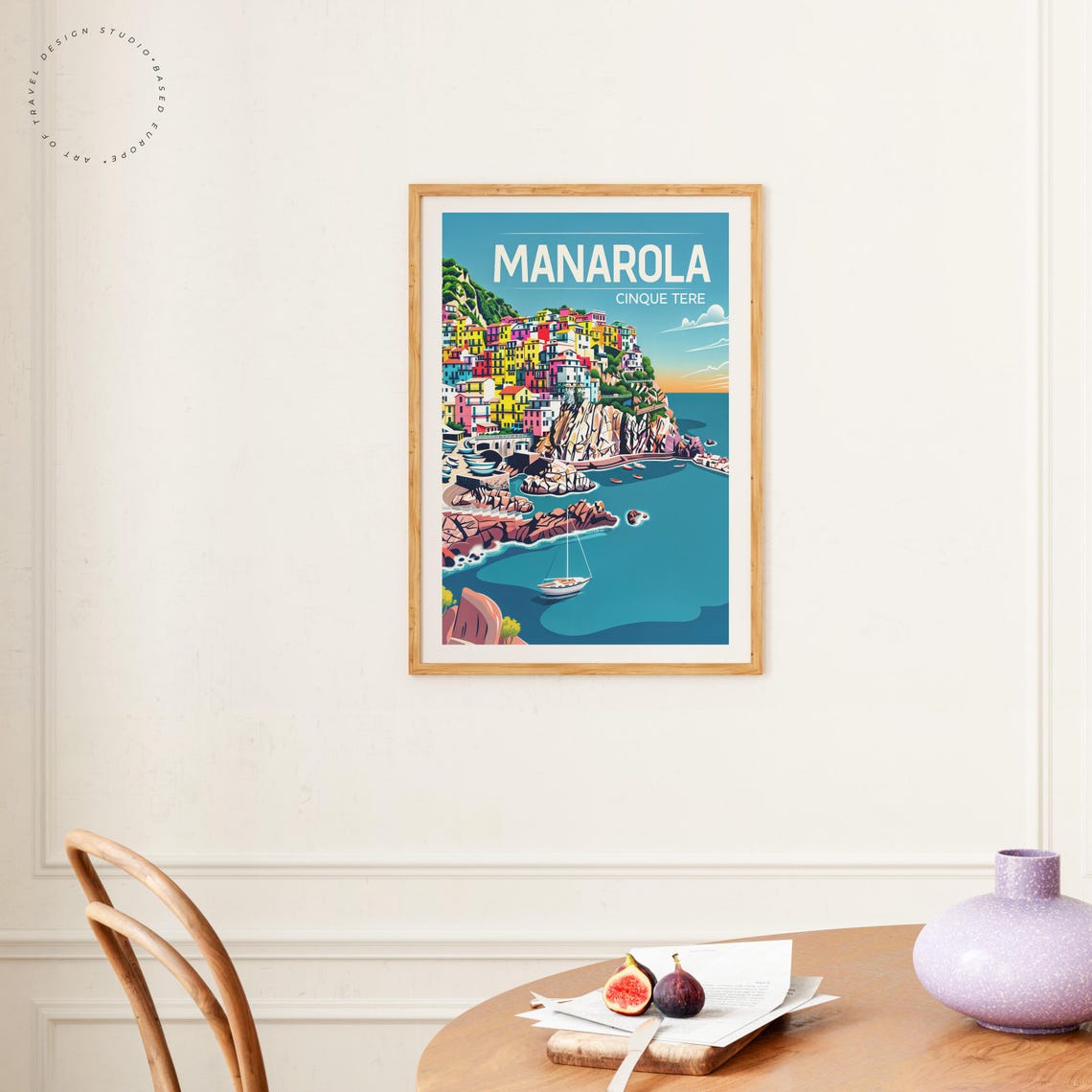 Manarola Cinque Terre Sunset Cliff Village Sailboat Vintage Poster - Image 4