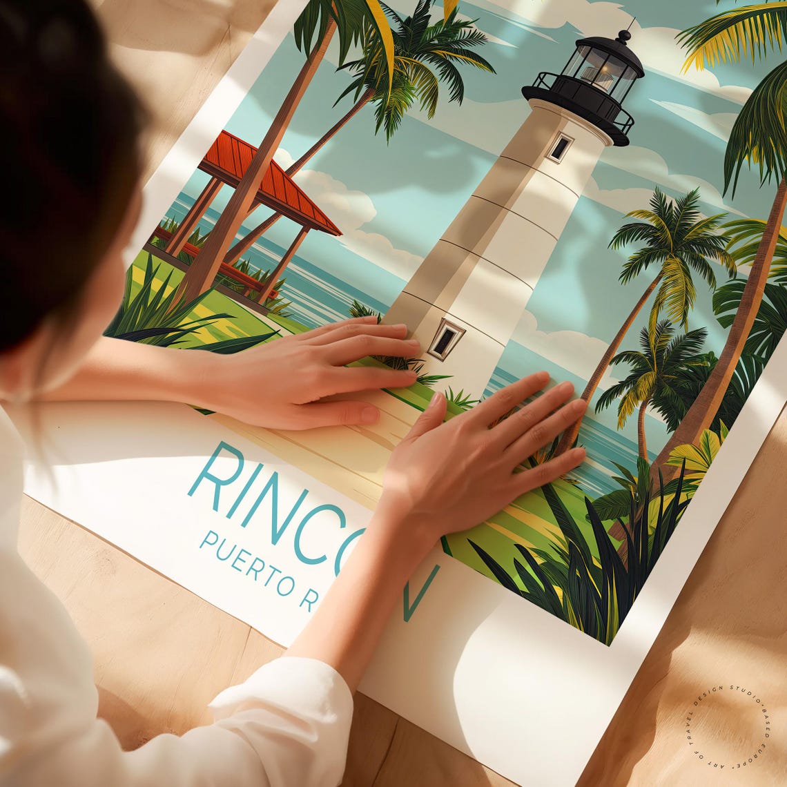 Rincon Puerto Rico Lighthouse Palm Beach Tropical Coast Travel Poster - Image 3
