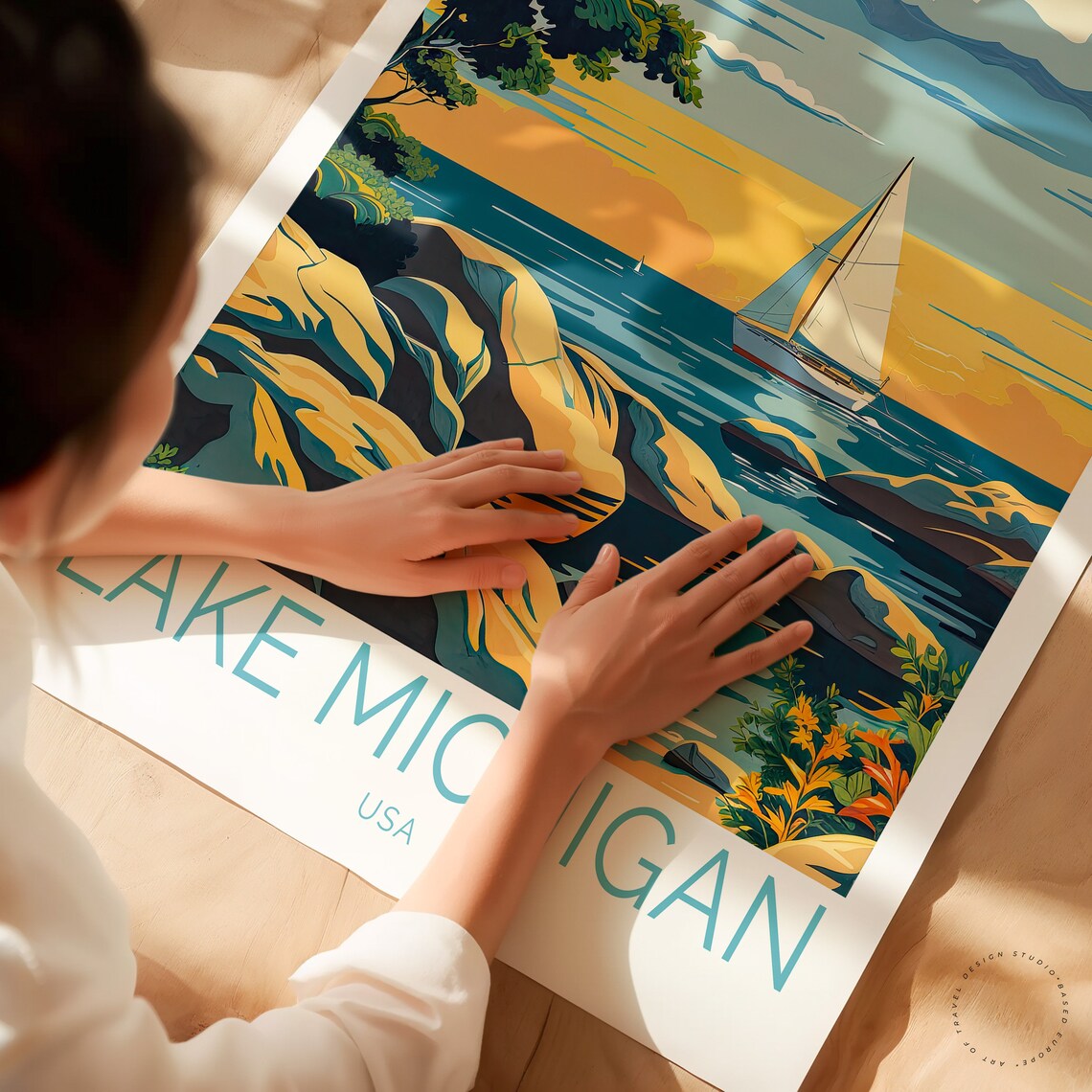Lake Michigan Travel Poster, USA Sunset Art Print - Image 2