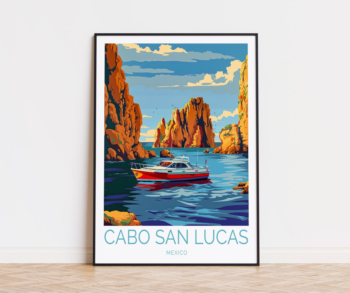 Cabo San Lucas Mexico Motorboat Between Towering Cliffs Poster