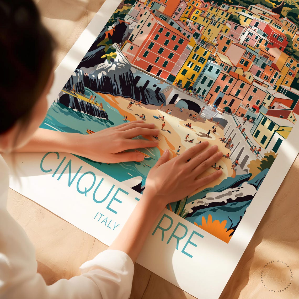 Cinque Terre Italy Colorful Village Beach Boats Liguria Travel Poster - Image 3