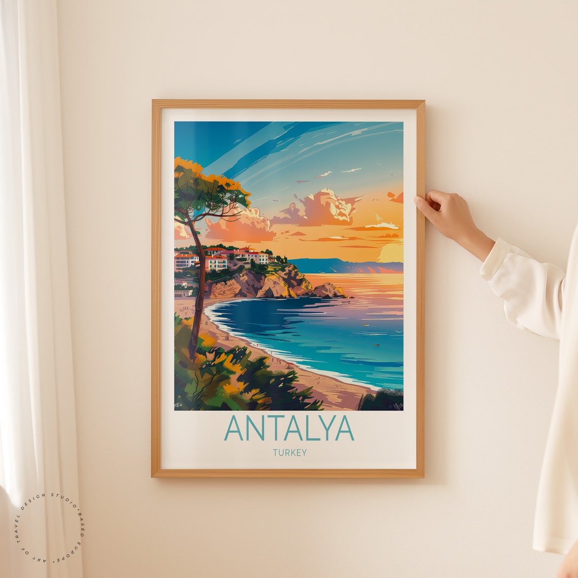 Antalya Turkey Mediterranean Sunset Beach Retro Travel Art Poster - Image 2