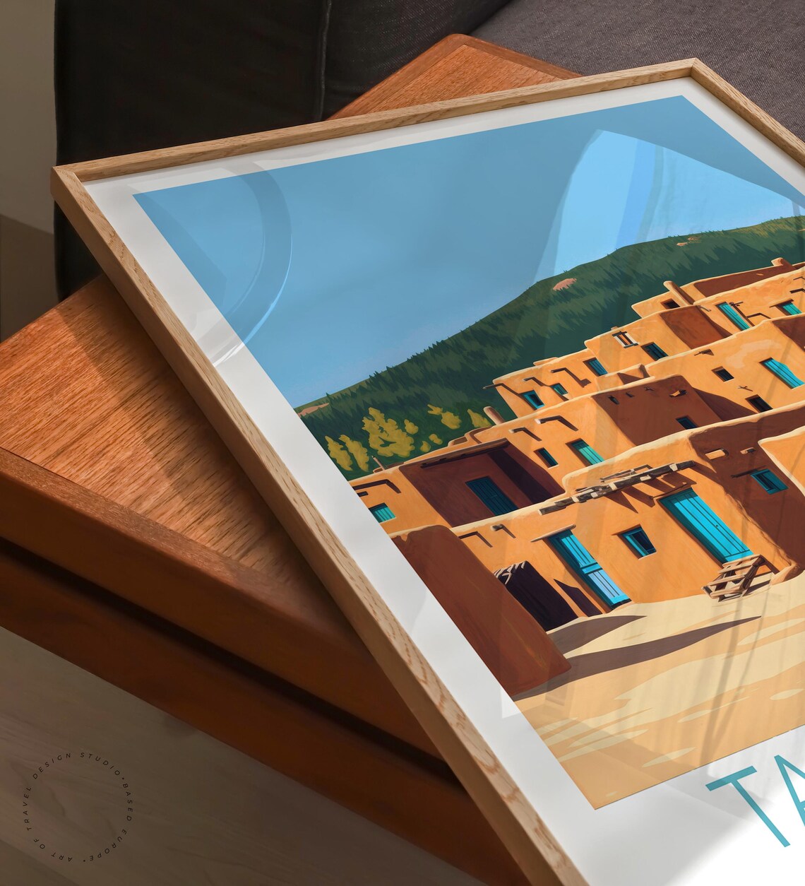 Taos Pueblo New Mexico Adobe Plaza Mountain Vintage Travel Art Poster - Image 6