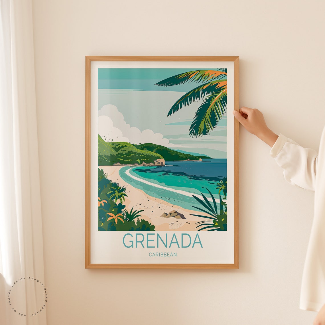 Grenada Caribbean Tropical Cove Palm Beach Turquoise Sea Poster - Image 2