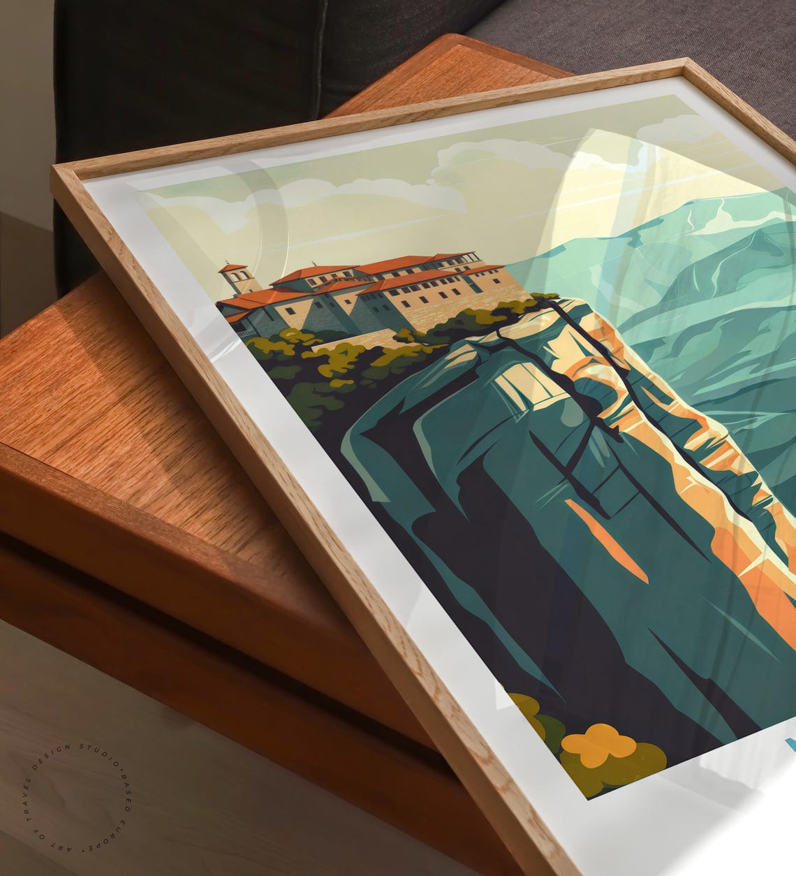 Meteora Greece Monastery Cliff Top Rock Formation Valley View Poster - Image 6