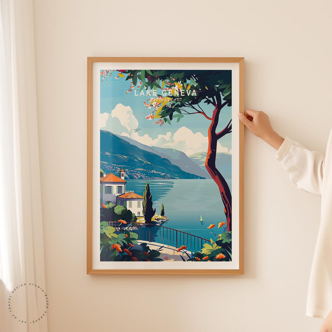 Lake Geneva Switzerland Lakeside Villa Garden Shore Travel Poster - Image 2
