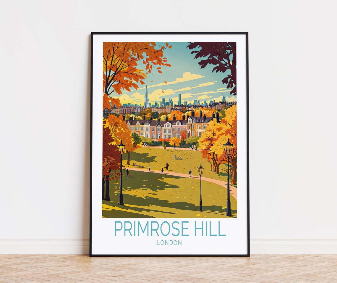 Primrose Hill London Autumn Park Skyline Illustration Travel Poster