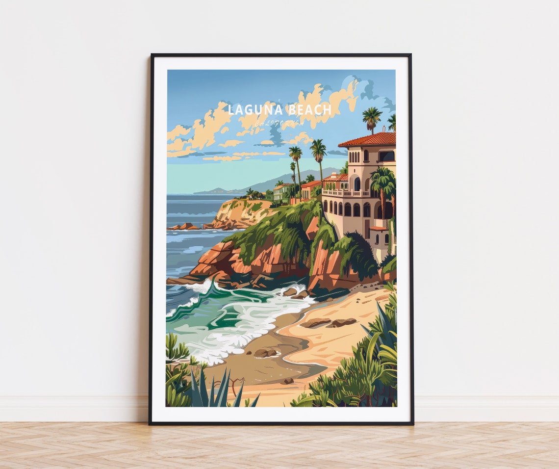 Laguna Beach California Cliffs Villa Ocean Waves Coastal Poster
