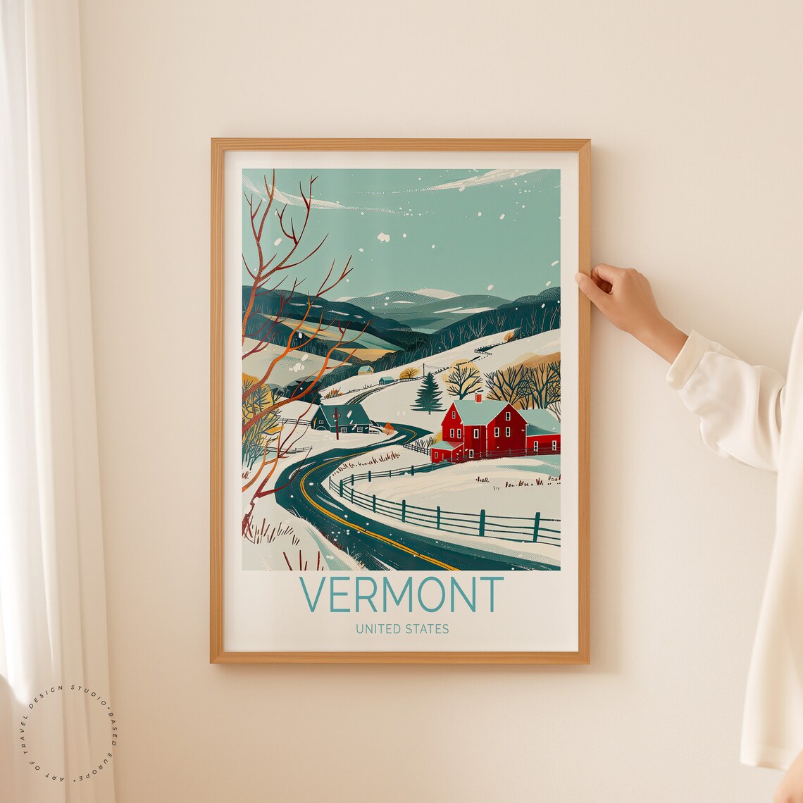 Vermont United States Winter Snow Barn Winding Road Mountain Wall Art - Image 2