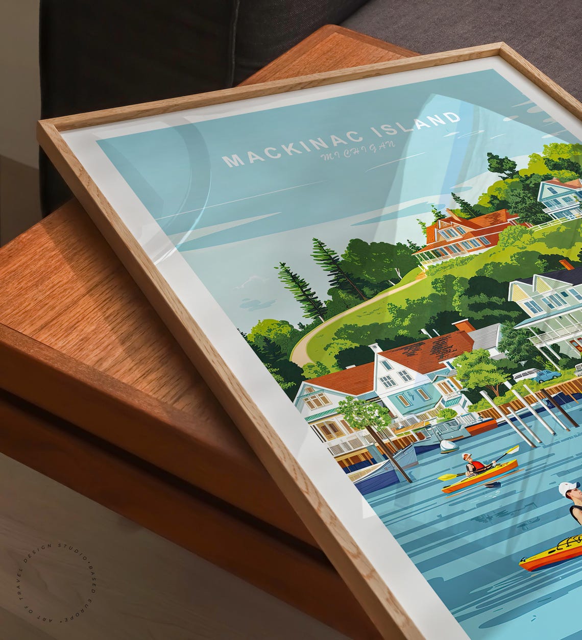 Mackinac Island Michigan Kayaking Waterfront Village Scene Poster - Image 3