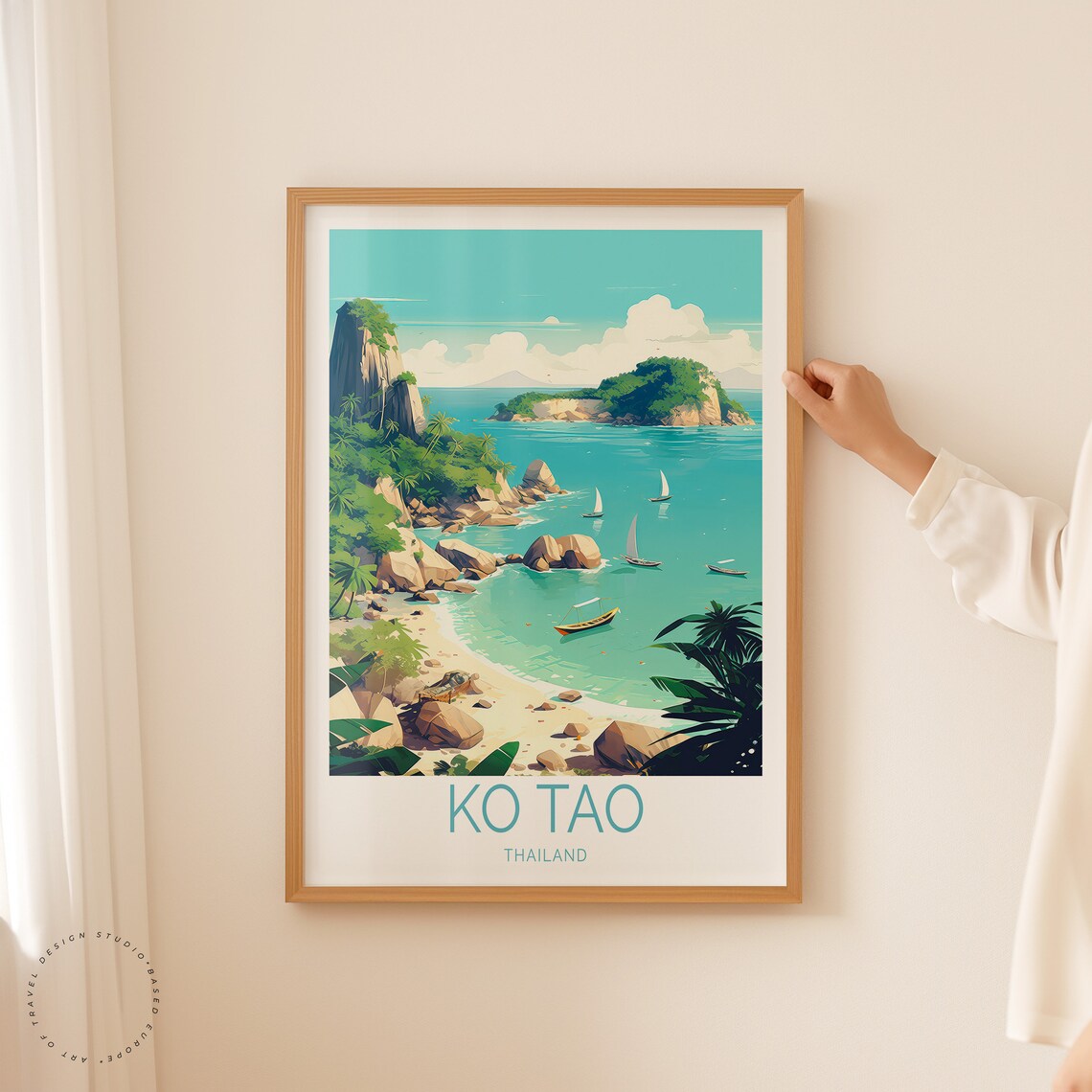 Ko Tao Thailand Sailboat Cove Rocky Cliffs Travel Poster Art - Image 2