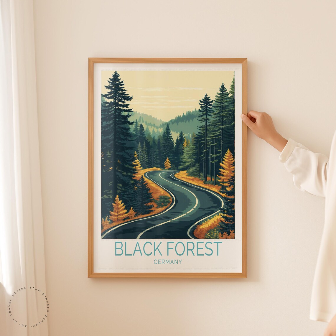 Black Forest Germany Curvy Forest Road Golden Pines Travel Poster - Image 5