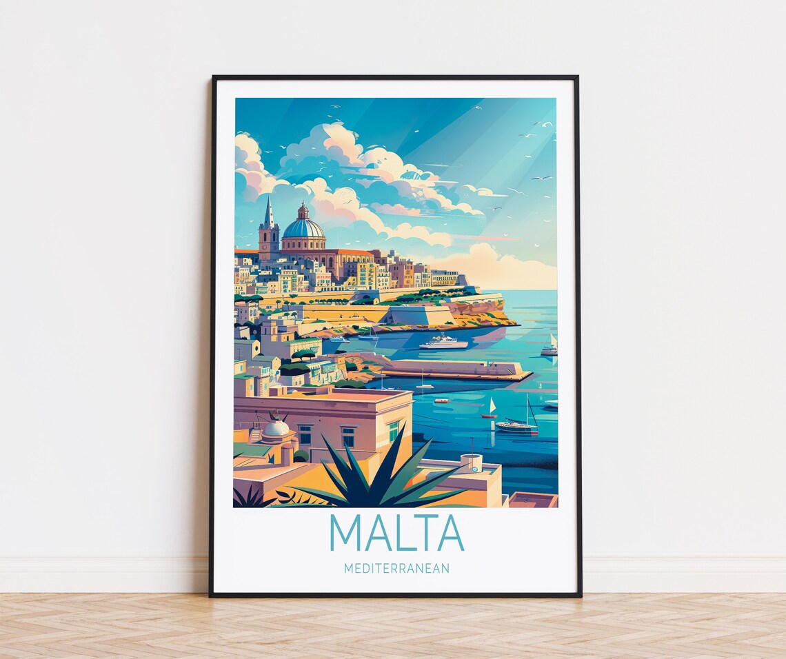 Malta Travel Poster, Mediterranean Europe Art Print