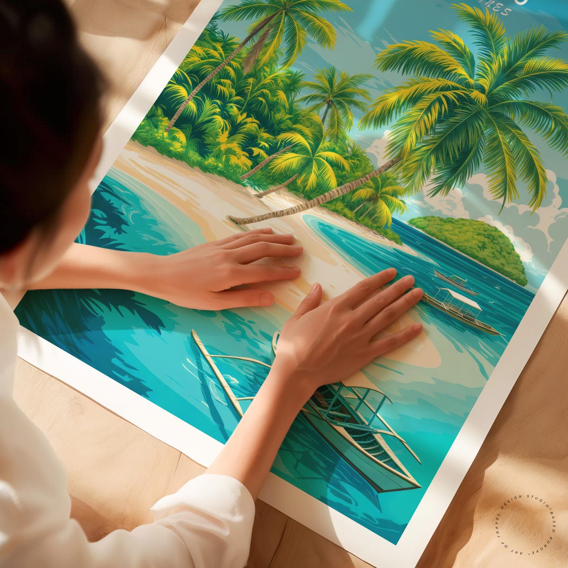 Siargao Island Philippines Tropical Beach Outrigger Boat Palms Poster - Image 3