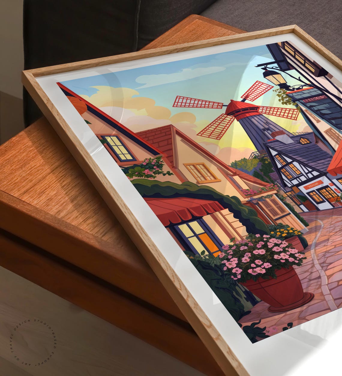 Solvang California Windmill Sunset Flower Shops Half Timbered Poster - Image 6