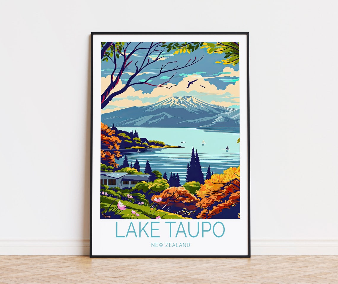 Lake Taupo New Zealand Poster Lake Taupo Wall Art Coast Poster New Zealand Wall Decor Birthday Present Wedding Gifts