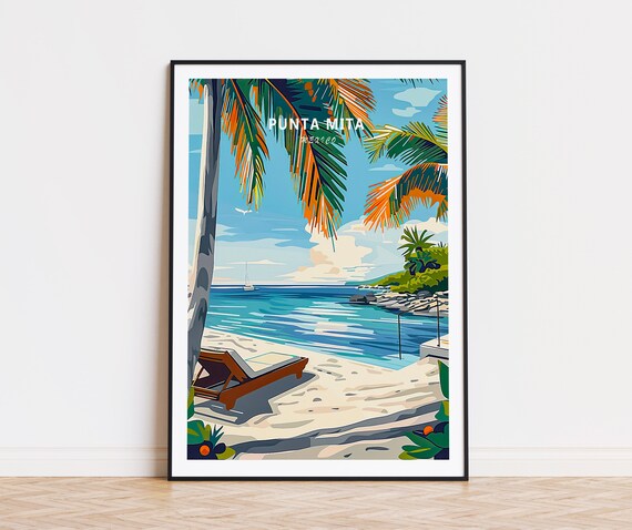 Punta Mita Mexico Palm Canopy Over Sandy Beach with Lounge Chair Poster