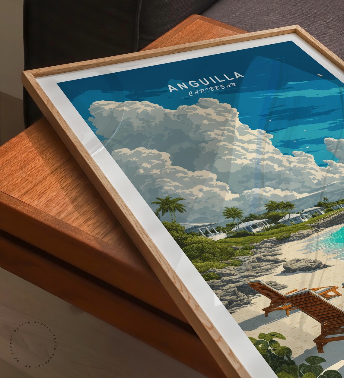 Anguilla Caribbean Beach Lounge Chairs Turquoise Water Travel Art Poster - Image 6