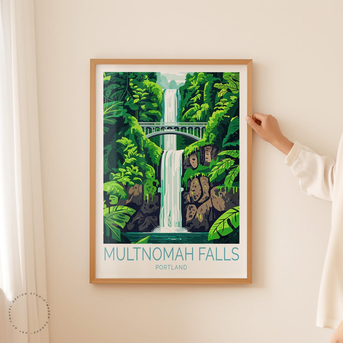 Multnomah Falls Portland Lush Green Waterfall Summer Scene Poster - Image 2