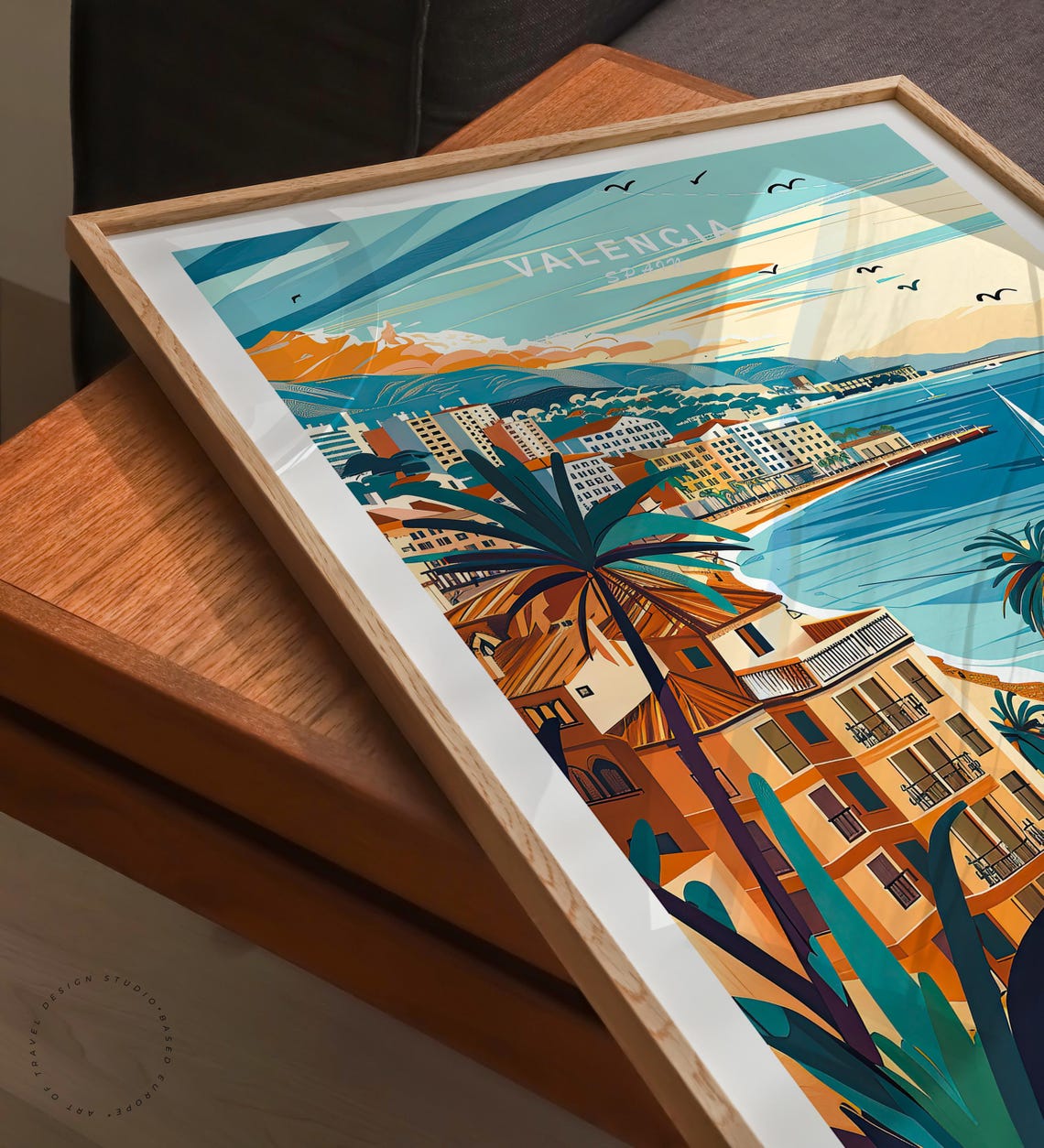 Valencia Spain Sunny Beach Coast Palms Sailboats Travel Poster - Image 3