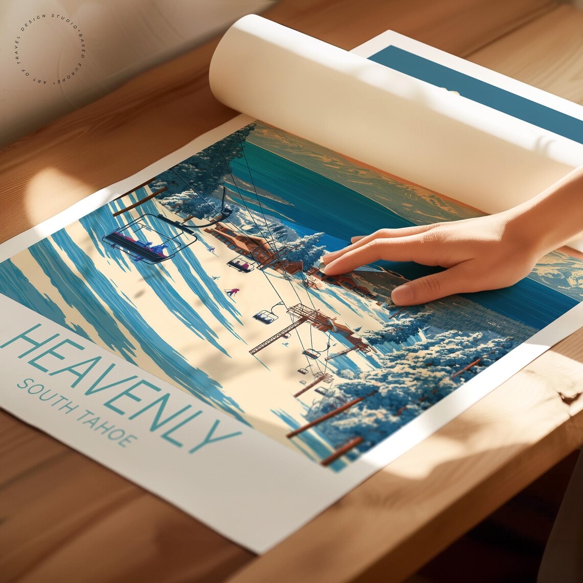 Heavenly South Tahoe Chairlift Mountain Ski Vintage Travel Art Poster - Image 2