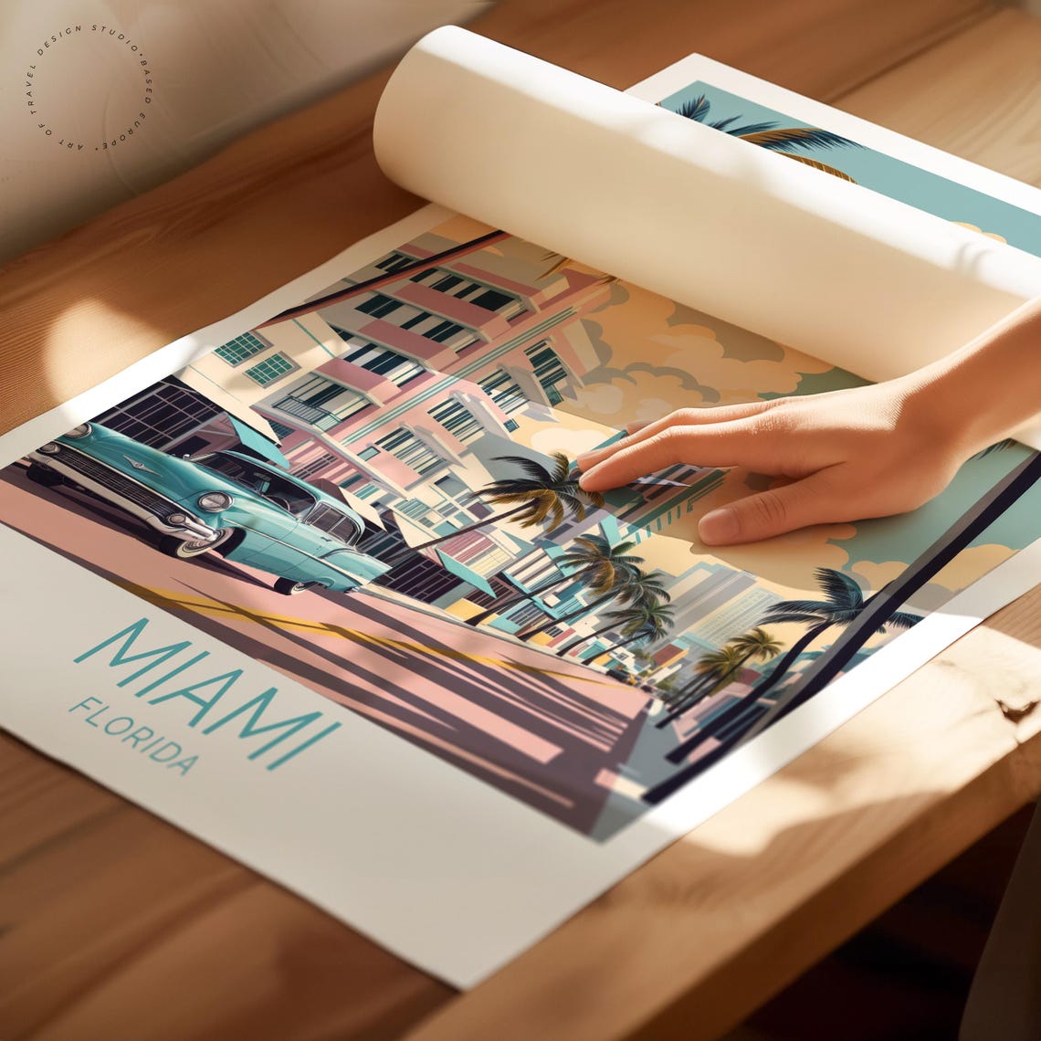 Miami Florida Art Deco Hotel Turquoise Classic Car City Poster - Image 2