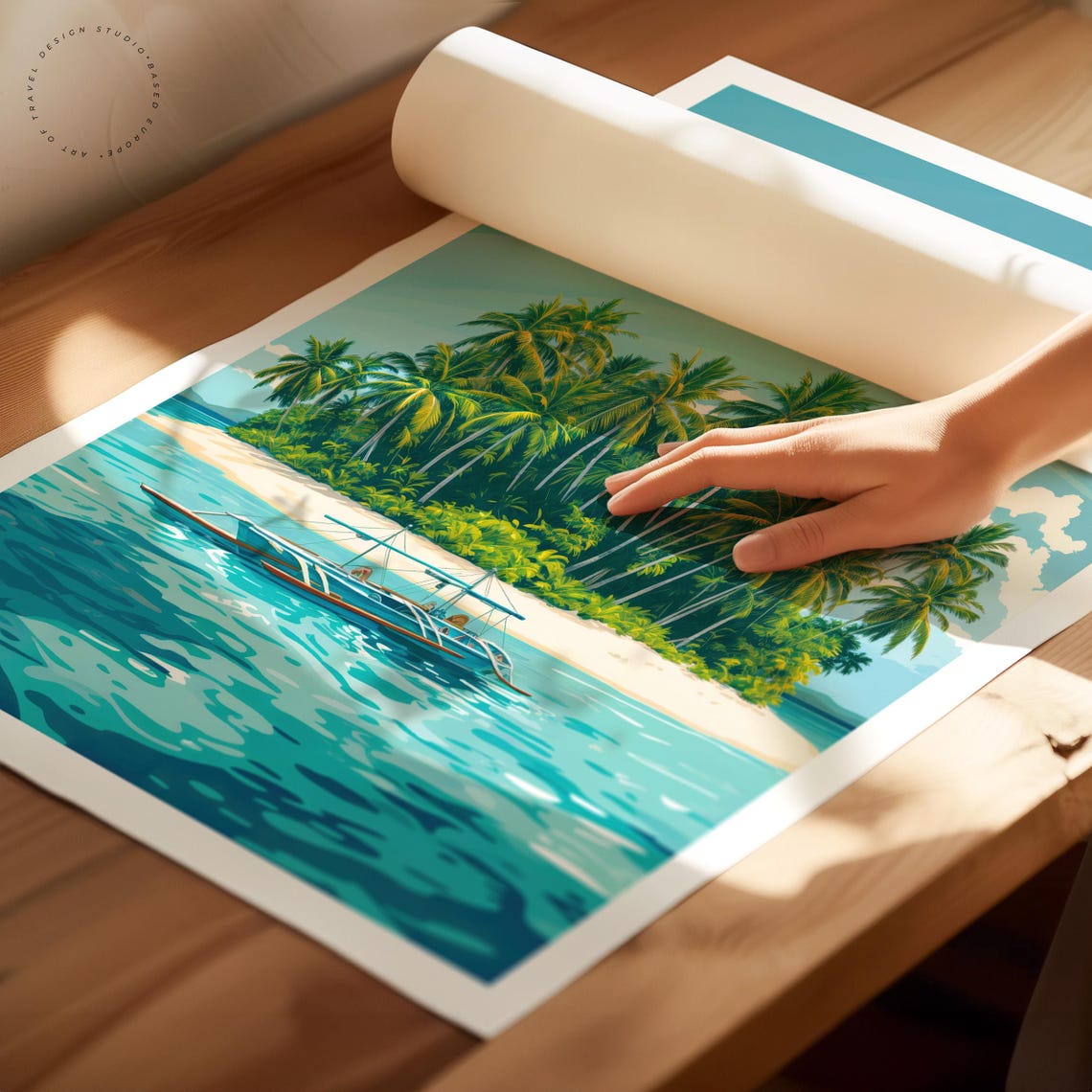 Siargao Philippines Palm Island Outrigger Boat Turquoise Sea Poster - Image 2