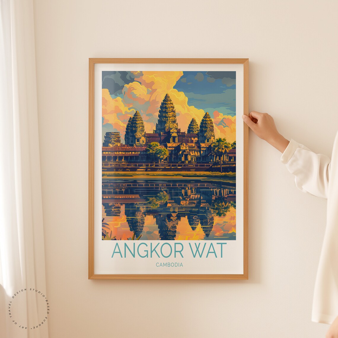Angkor Wat Cambodia Golden Sunset Temple Reflection Travel Poster - Image 3
