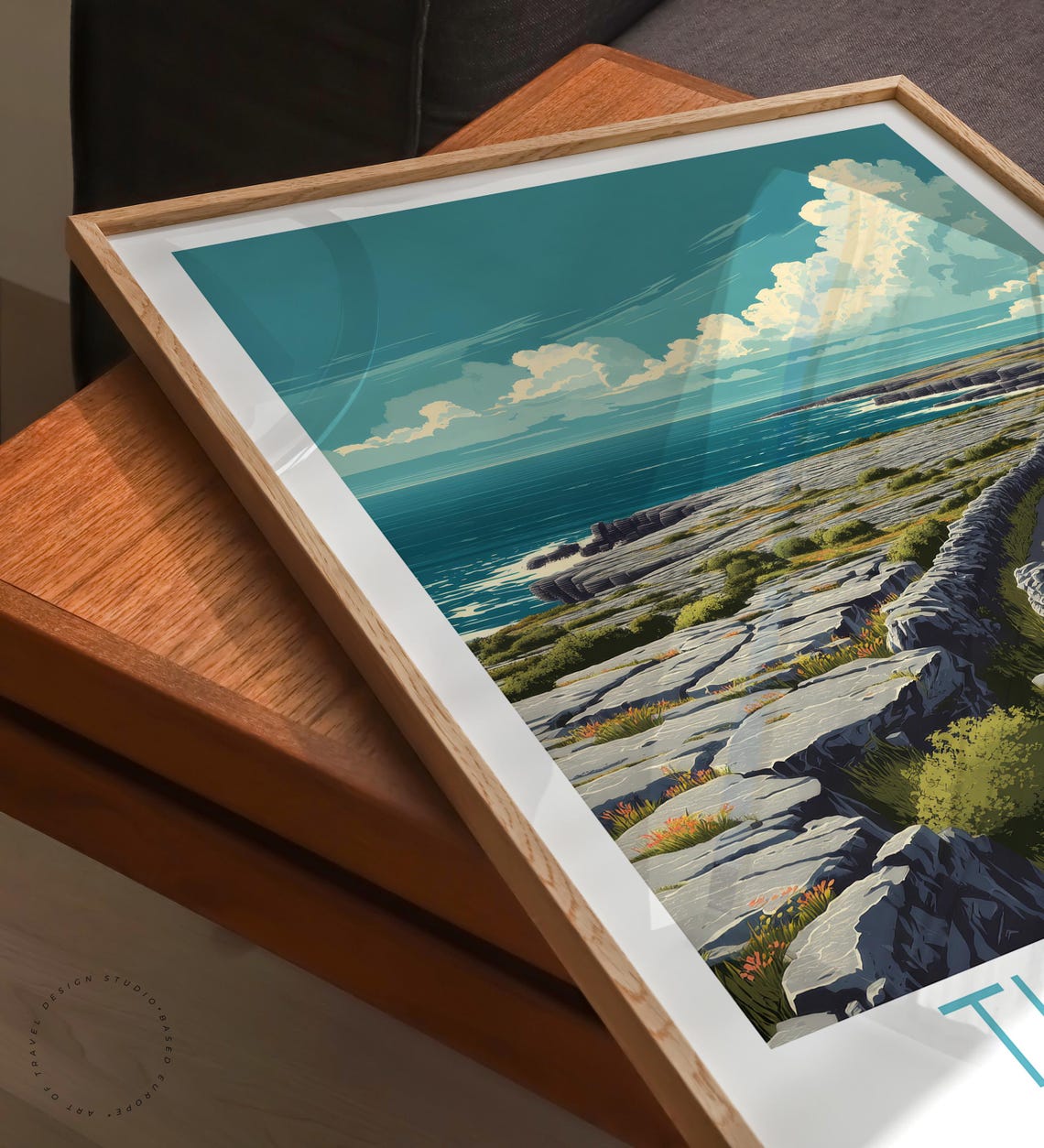 The Burren Ireland Coastal Road Trip With Red Car Travel Poster - Image 6