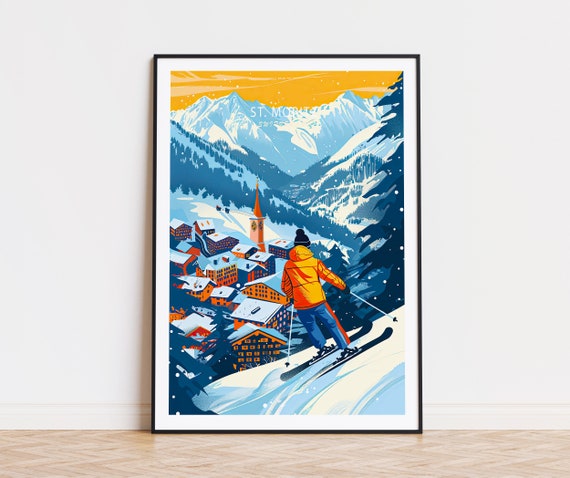 St Moritz Switzerland Poster Switzerland Winter Wall Art St Moritz Decor Ski Resort Poster Birthday Present Personalised Gifts