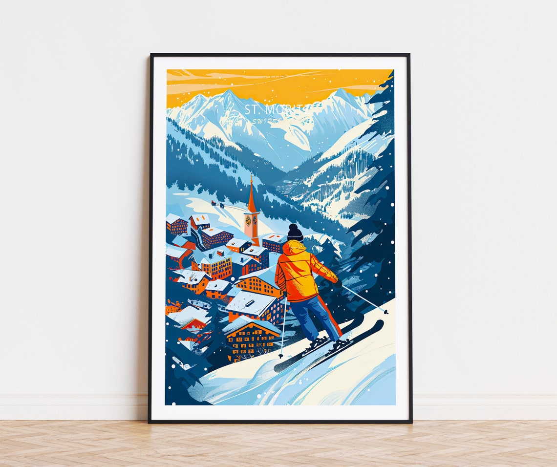 St Moritz Switzerland Ski Resort Alpine Village Sunset Print