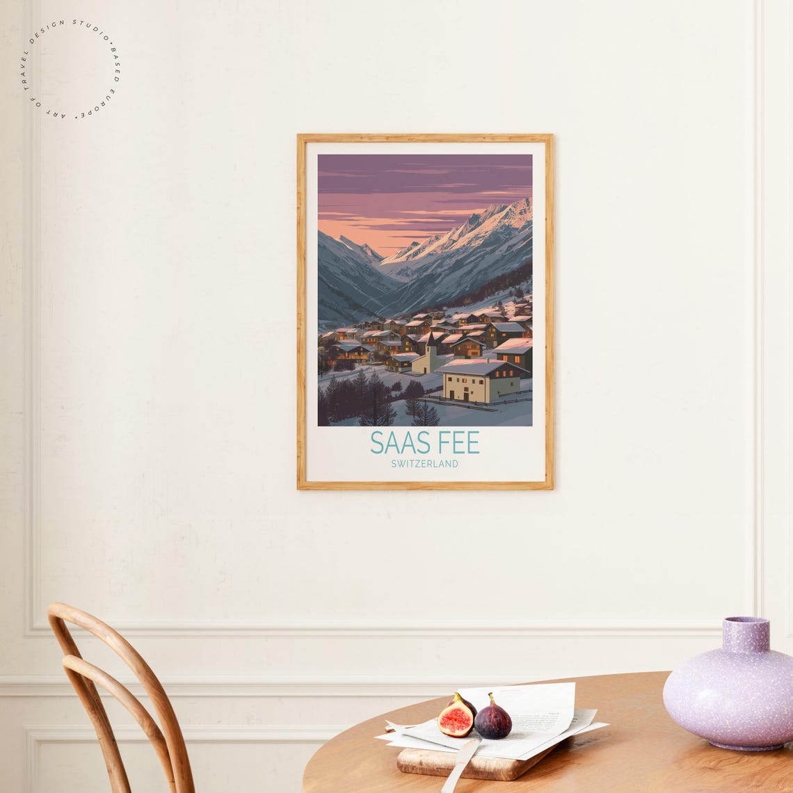 Saas Fee Switzerland Alpine Valley Village Winter Twilight Poster - Image 4