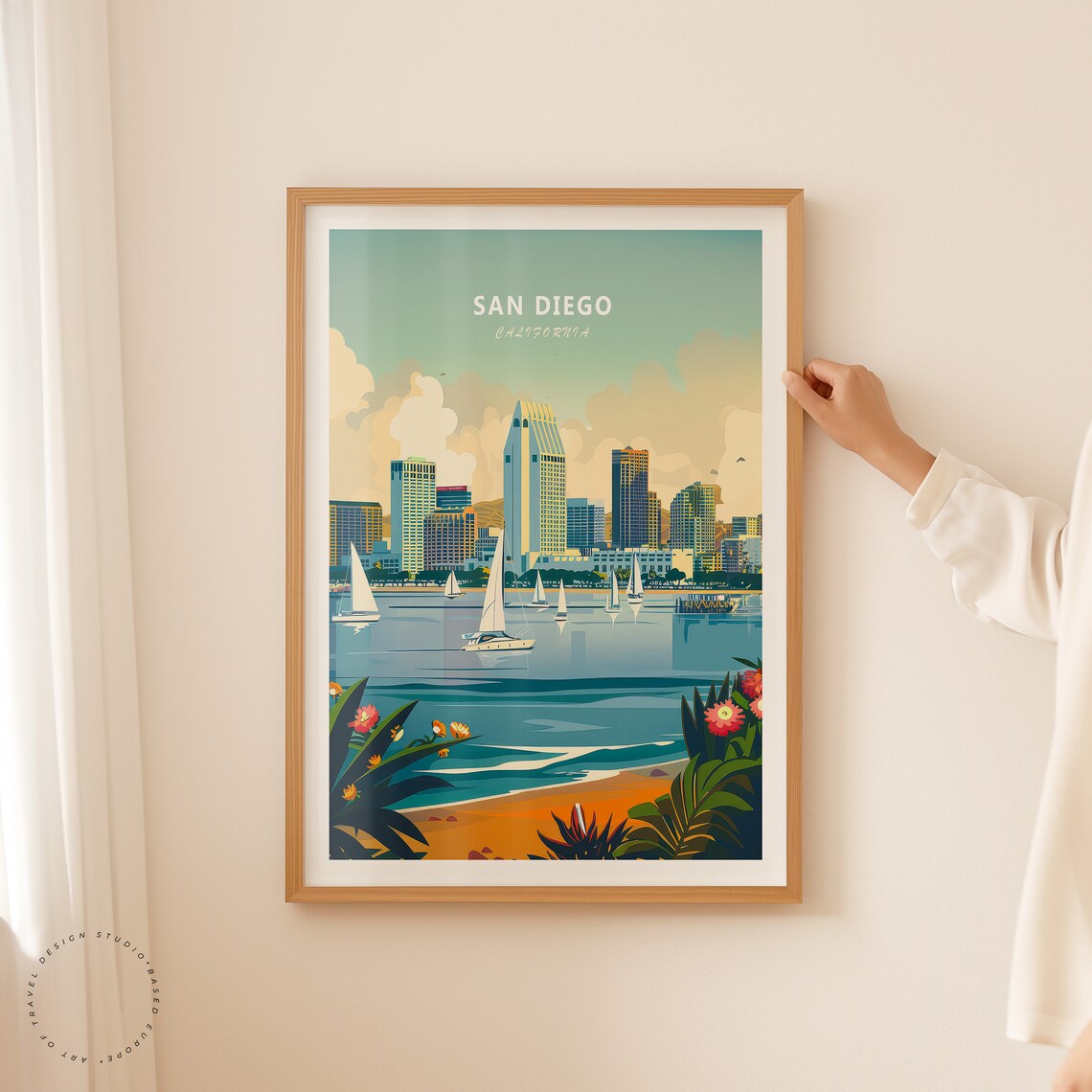 San Diego California Downtown Skyline Sailboats Harbor Poster - Image 2