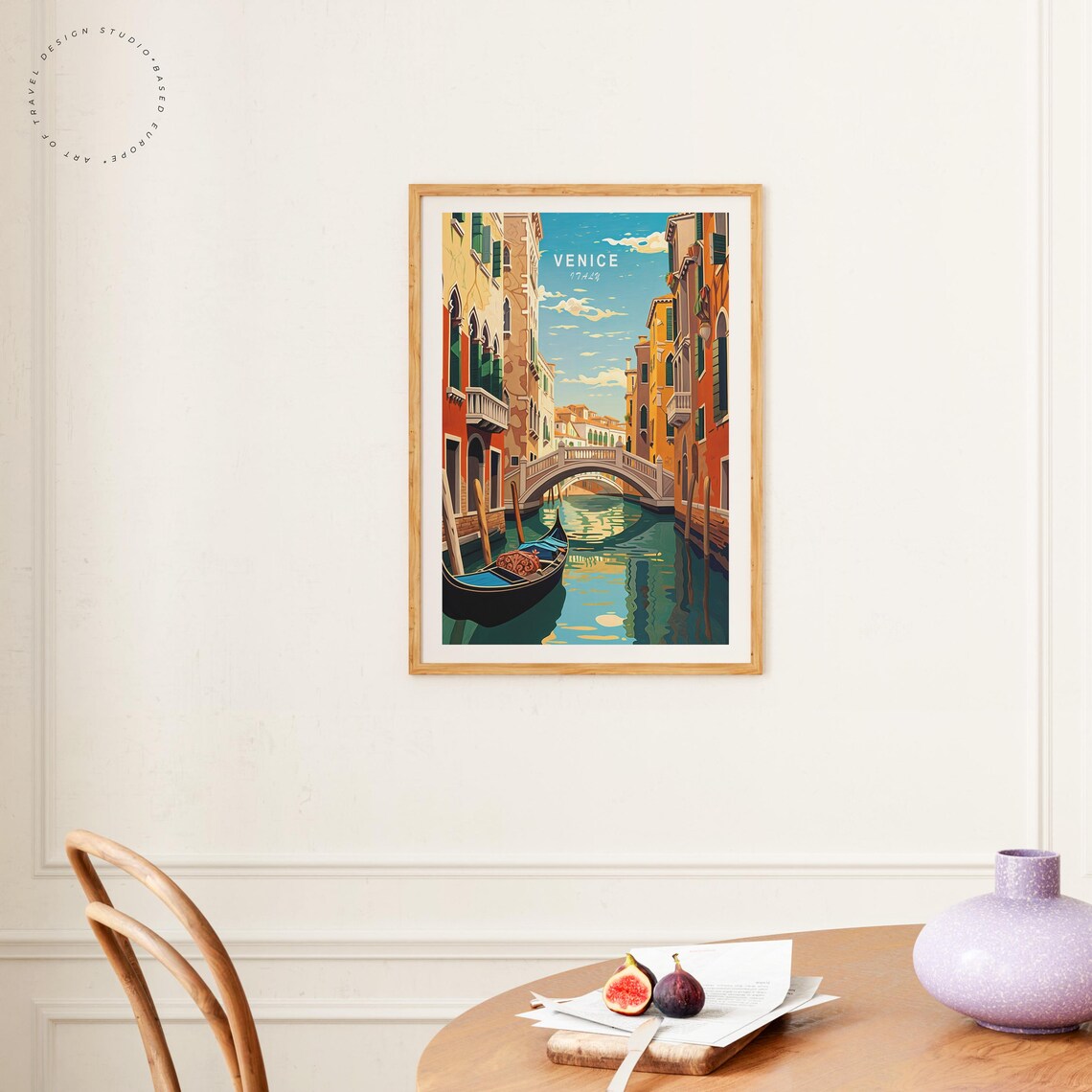 Venice Italy Gondola Canal Bridge Vintage Travel Illustration Poster - Image 4