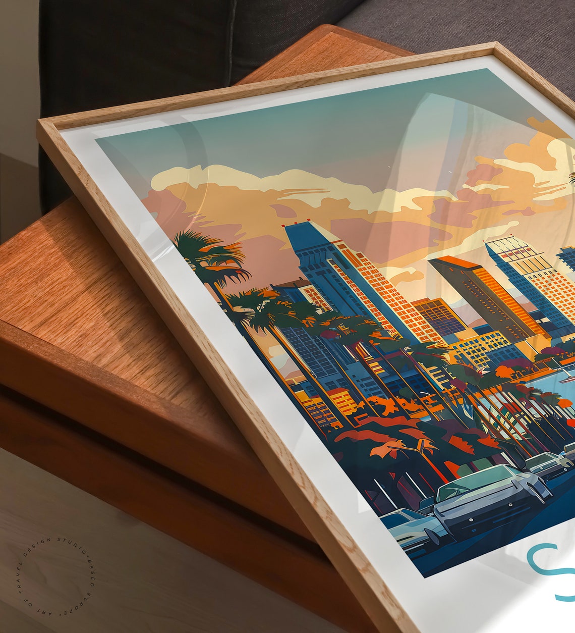 San Diego California Sunset Skyline With Palm Lined Avenue Poster - Image 3