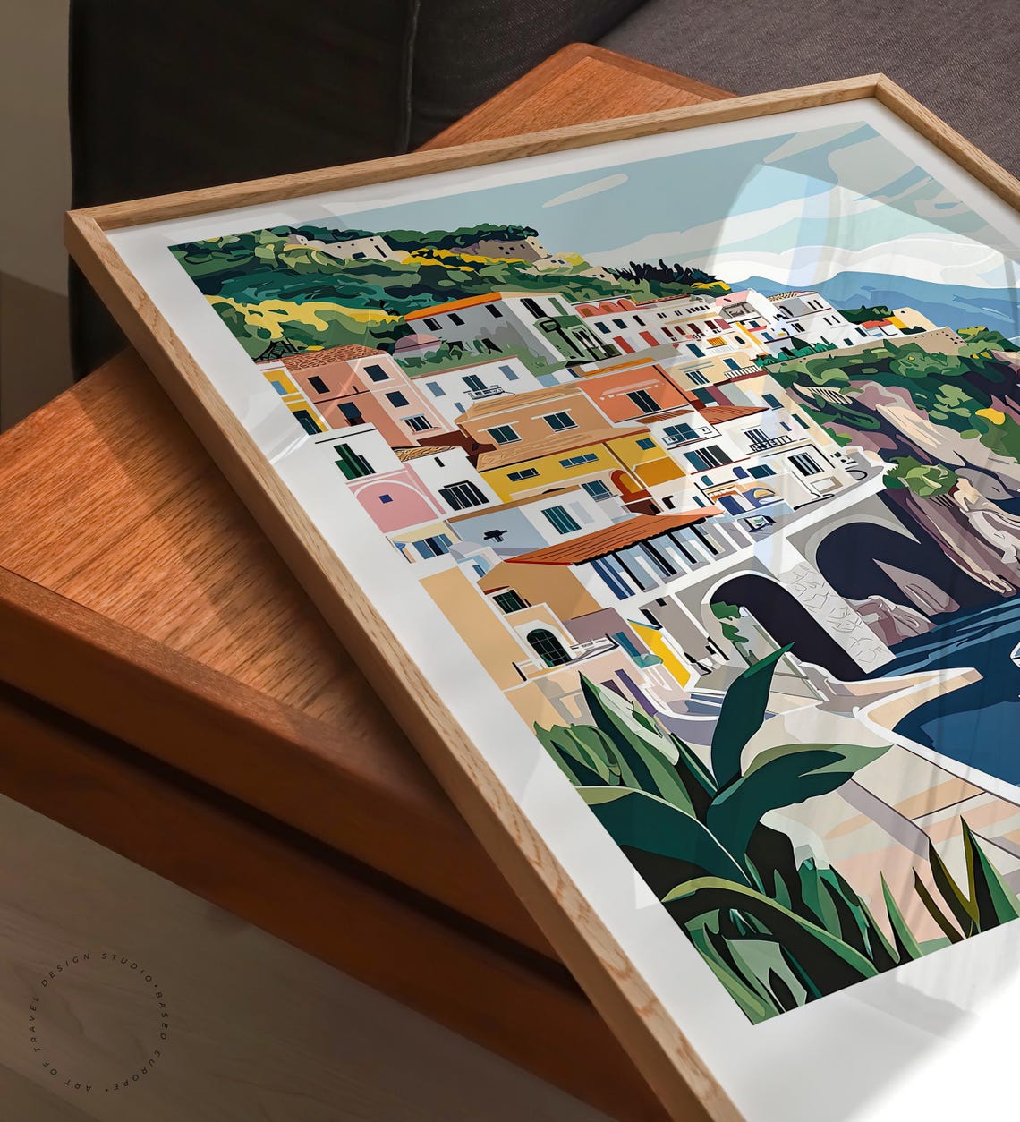 Amalfi Italy Cliffside Village Arched Stone Bridge Boats Poster - Image 3