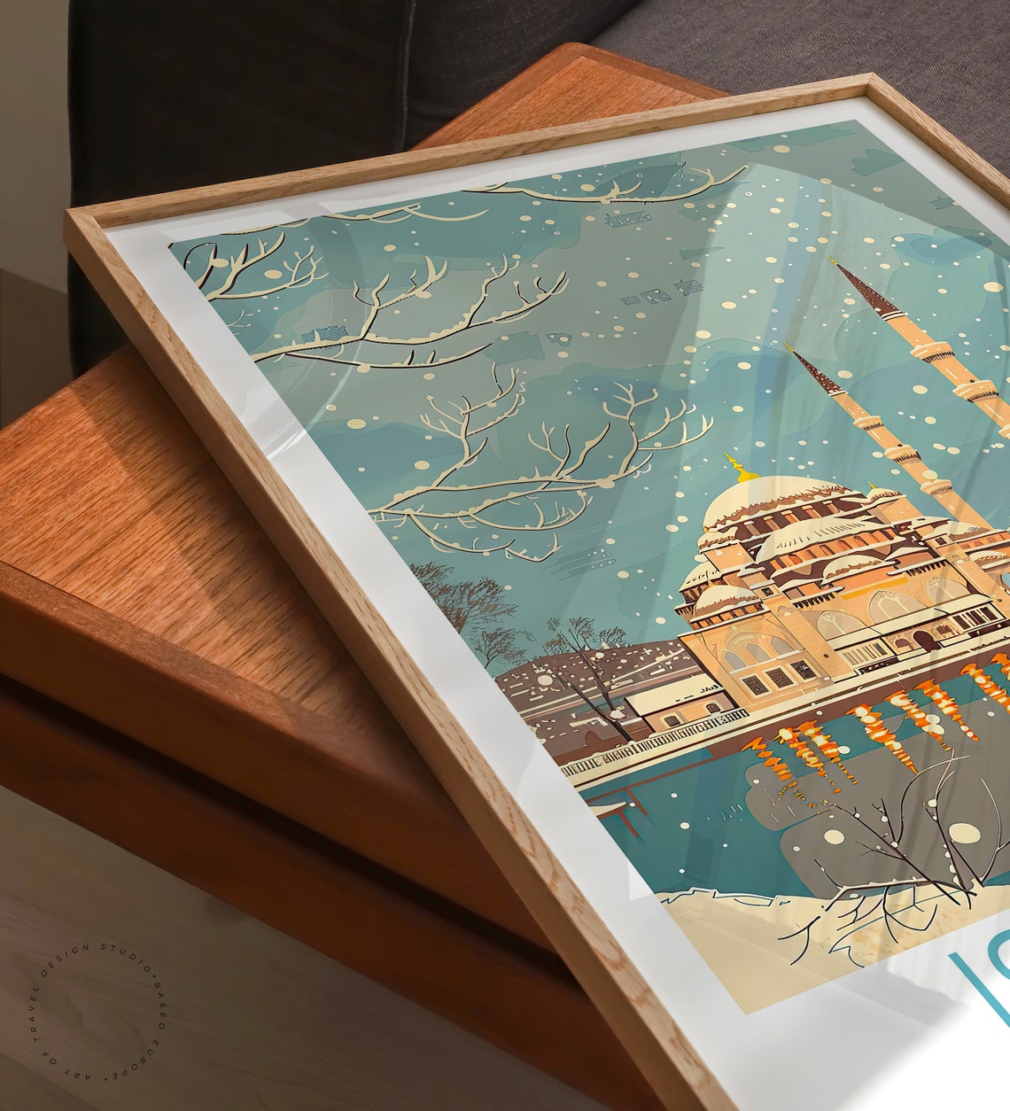 Istanbul Winter Snowy Mosque by the Bosphorus Bridge Turkey Poster - Image 3