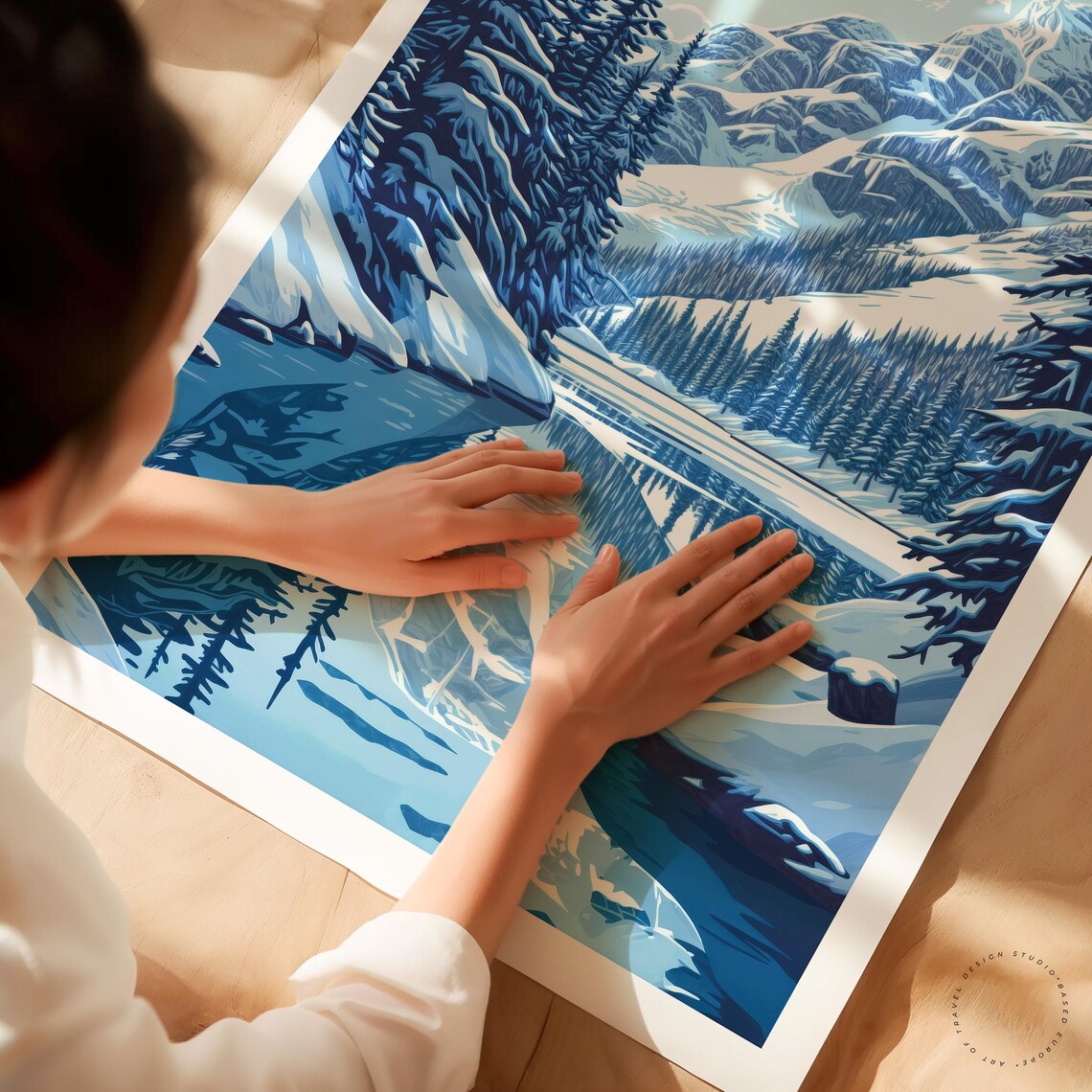 Alberta Canada Winter Mountain Lake Snowy Pines Mirror Reflection Poster - Image 3